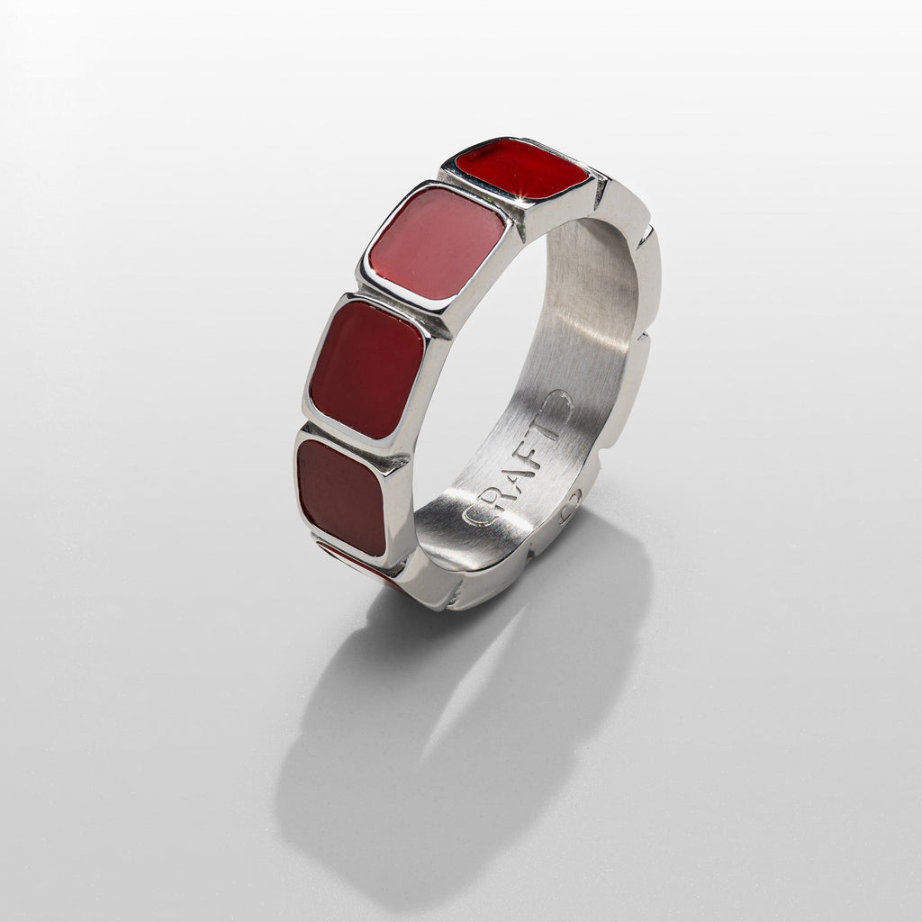 Red Stone Band Ring (Silver)