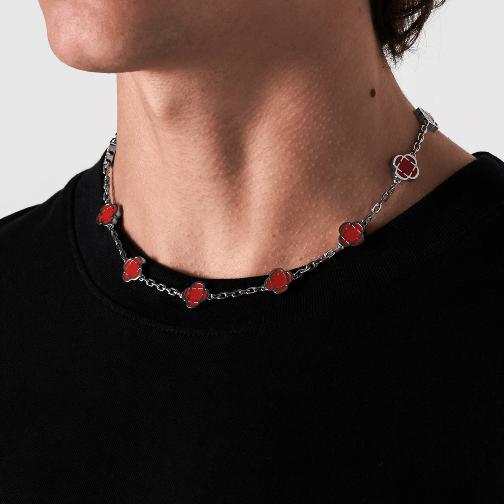 Light Red Clover Stone Necklace (Silver)