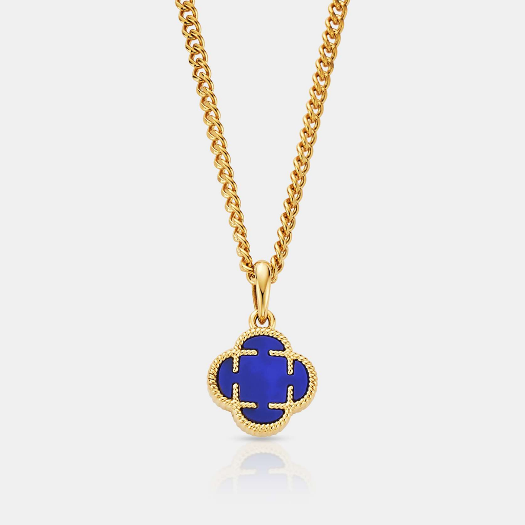 Blue Clover Stone Pendant (Gold)