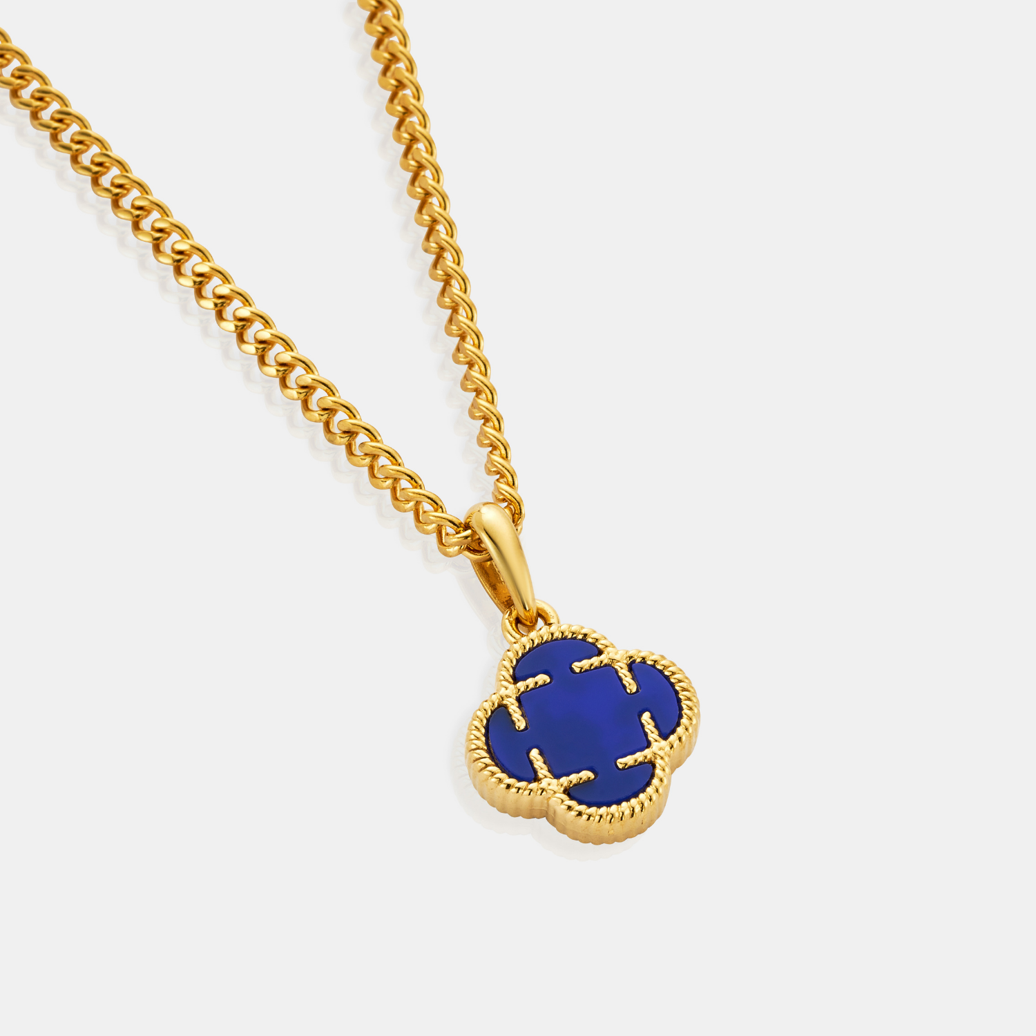 Blue Clover Stone Pendant (Gold)