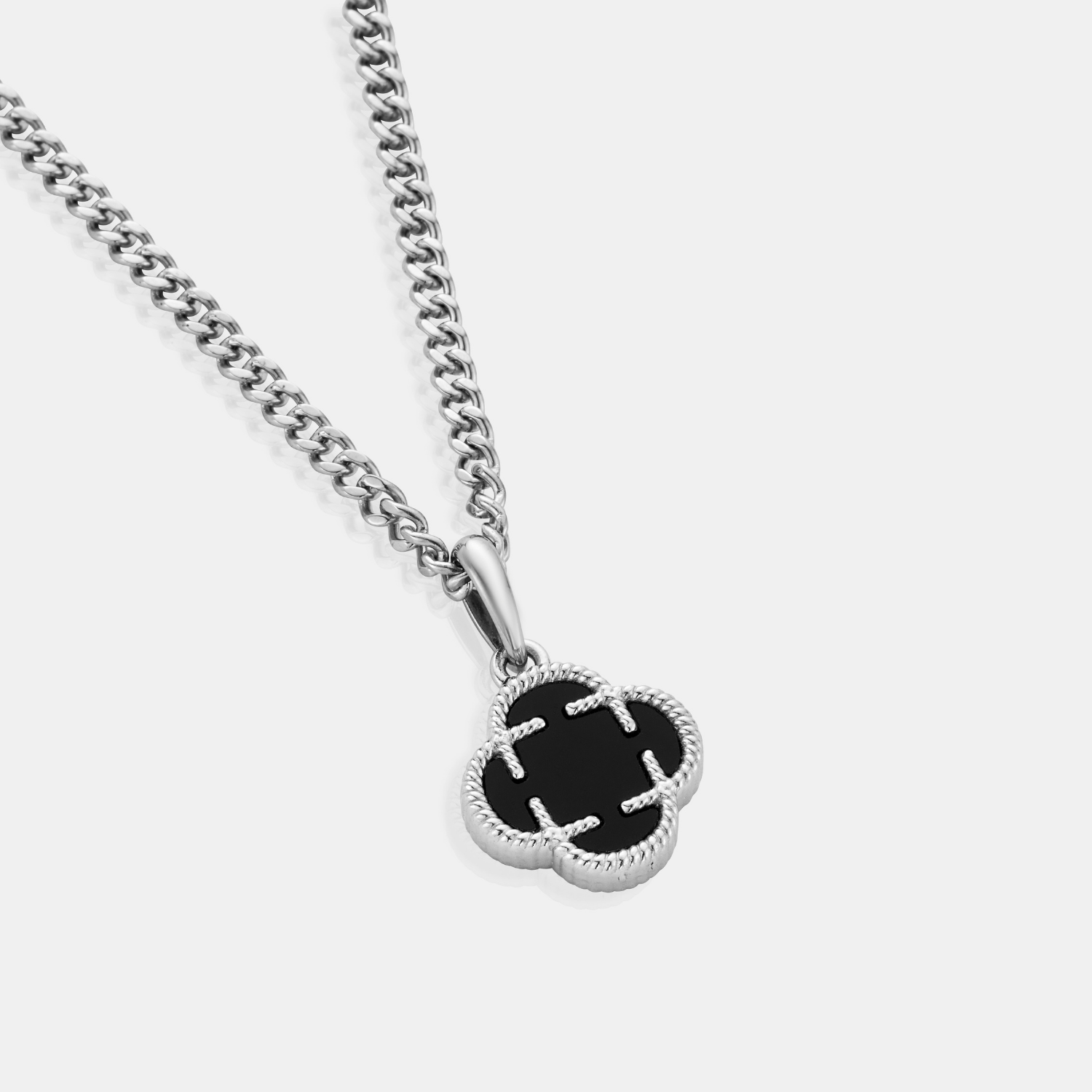 Onyx Clover Stone Pendant (Silver)